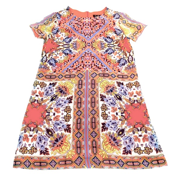 Lulu’s Sangria Coral Multicolor Tile Print Shift Dress, Size Small - Picture 6 of 14